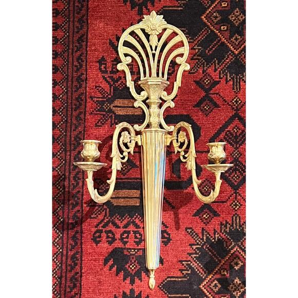 Hollywood Regency Candlestick Holder Sconce Set Empire Style Elegant Candelabras - Picture 2 of 10